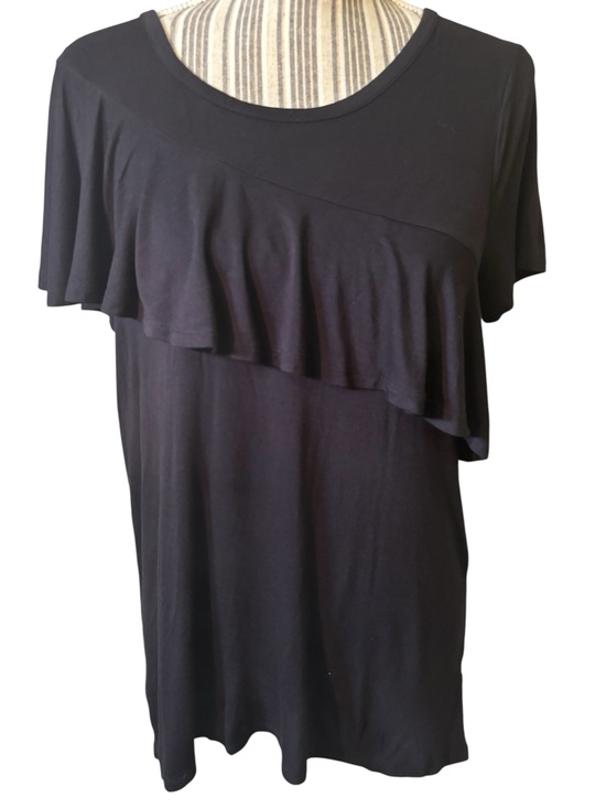 a.n.a Tops - a.n.a Top Small Black Short-Sleeve Ruffle Tee Flowy Rayon Spandex Stretch Soft